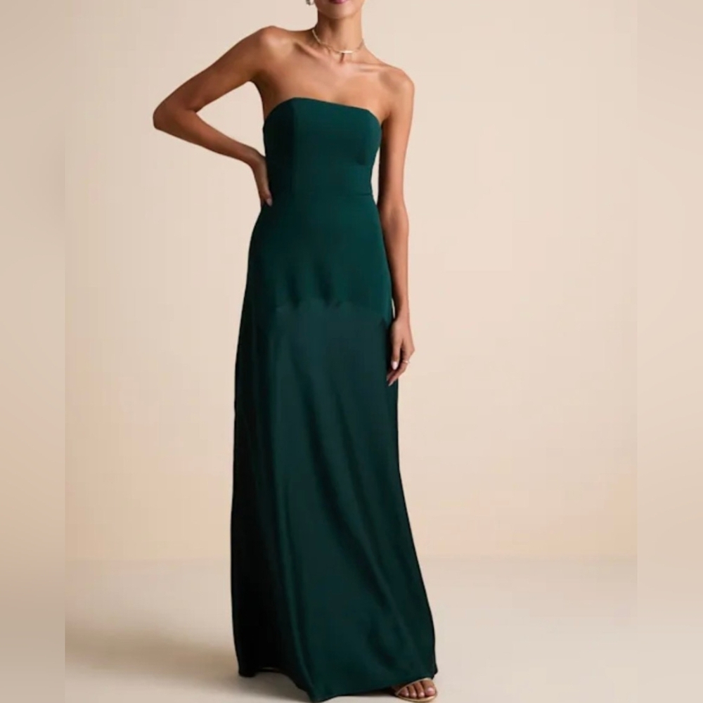 BNWT Lulus Compelling Style Emerald Strapless A-Line Maxi Dress